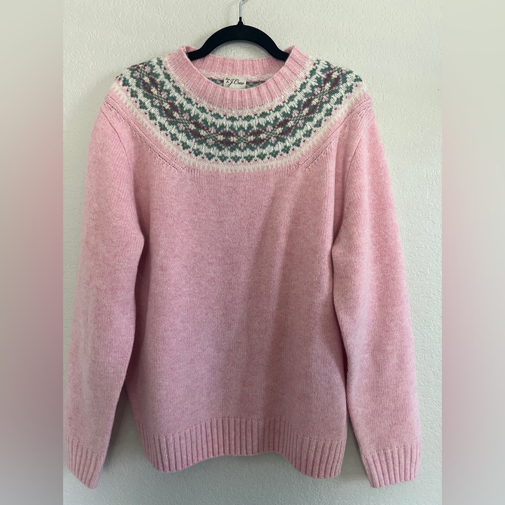 J.Crew Fair Isle–Yoked in Wool In Peony Fair Isle 100% Wool Sweater. Size M - Picture 5 of 10